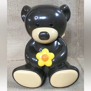 Plastic Bear With Sunflower Honey Pot Storage Canister Container 70s Inspired
